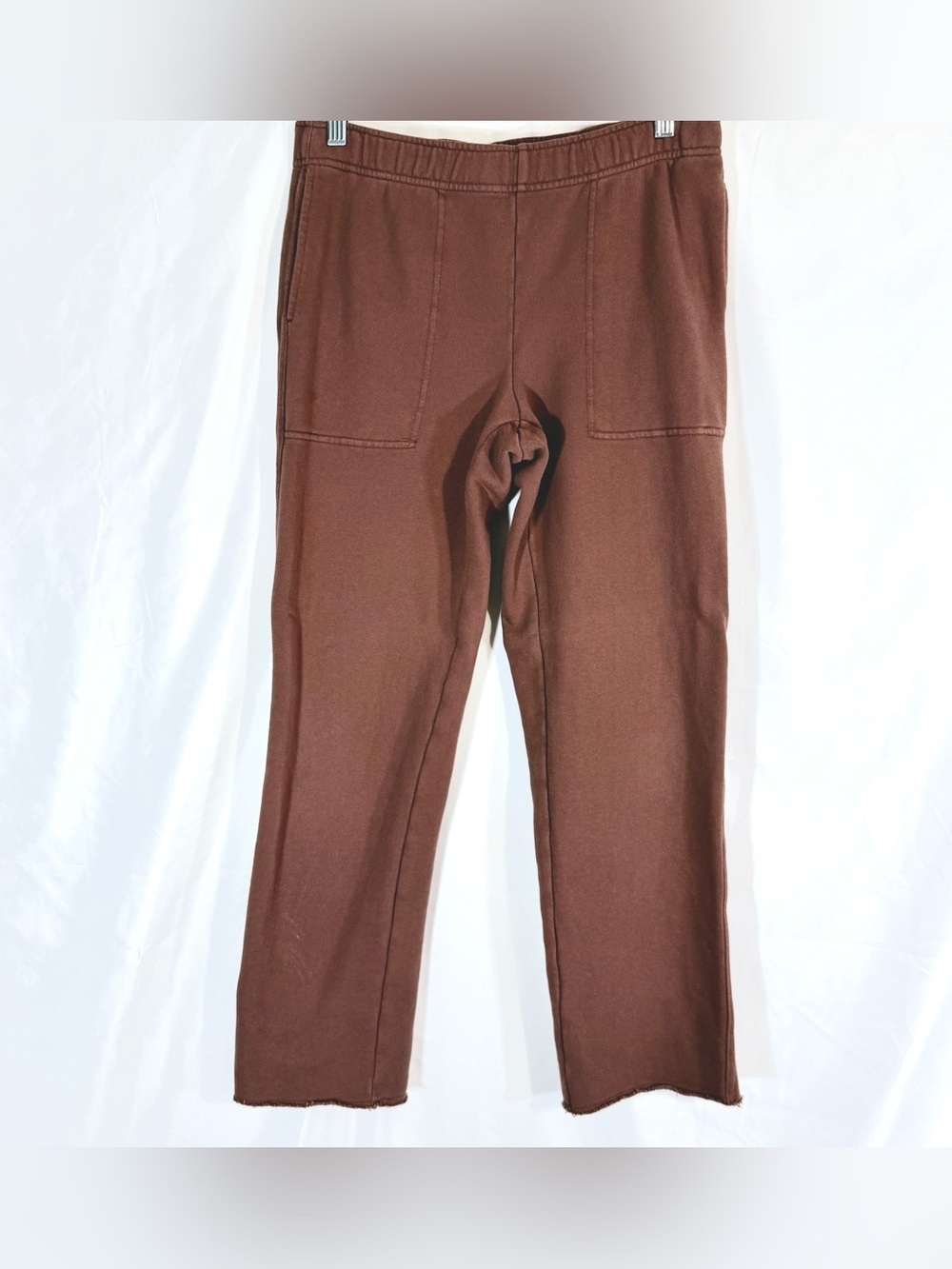 Aerie Straight Leg Patch Pocket Cropped Fleece Pants With Elastic Waist Size Med